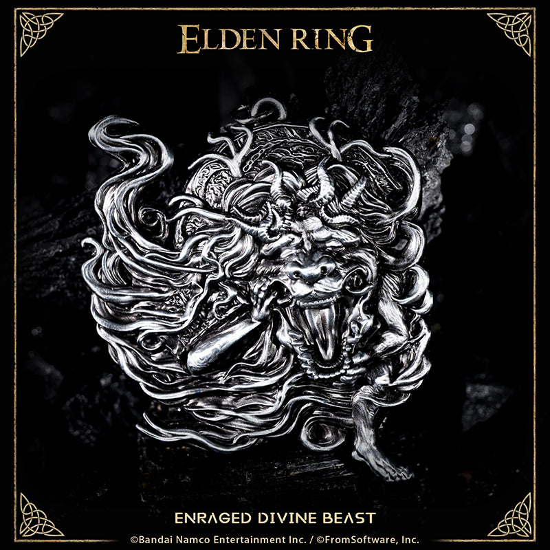 Starforged ELDEN RING Merchandise Enraged Divine Beast Amulet Pendant Officially Authorized A charm depicting the crazed, cavorting dance of the divine beast conducted at the tower festival.
Raises potency of storms.
Divine beasts are messengers of the heavens, and their rage mirrors the tumult of the skies, of which storms are the pinnacle.